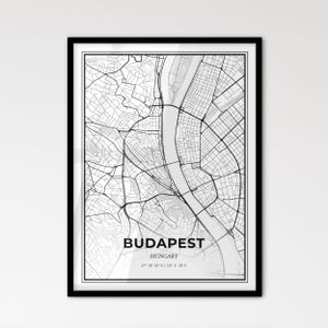 Budapest, Hungría: Mapa de la ciudad en estilo escandinavo para una decoración moderna del hogar
