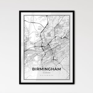 Birmingham Alabama - Plan de la ville de style scandinave pour une décoration intérieure moderne