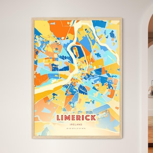 Limerick Irland Küstenfarben Landkarte, Limerick Irland Karte - individueller Posterdruck oder digitaler Download