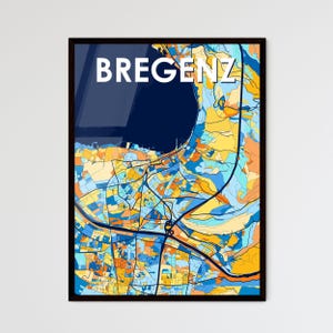 Affiche de carte artistique vibrante BREGANZ AUSTRIA - Décoration murale unique pour la maison, cadeau personnalisable parfait pour toute occasion !