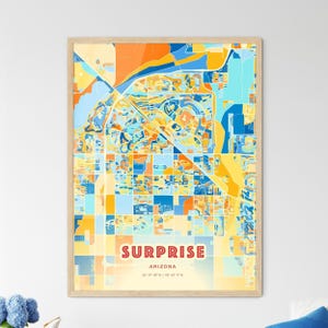 Mappa artistica dei colori costieri dell'Arizona Surprise, mappa della città degli Stati Uniti Surprise - Stampa poster personalizzabile o download digitale
