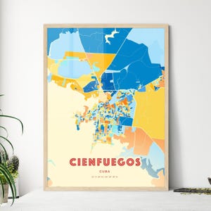 Cienfuegos Kuba Küstenfarben Kunst Karte Cienfuegos Kuba Stadt Karte - individueller Poster Druck oder digitaler Download