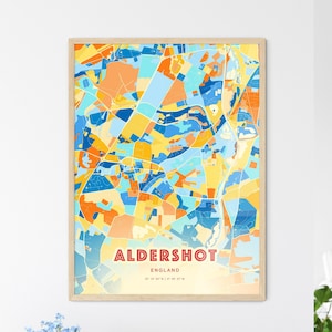 Carte artistique couleurs côtières d'Aldershot, Angleterre, carte d'Aldershot, carte de la ville d'Angleterre - affiche personnalisable ou téléchargement numérique