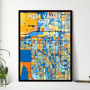 Kleurenkunstkaart van West Valley City (Utah) - uniek wanddecoratie | Personaliseerbaar cadeau voor interieurontwerp