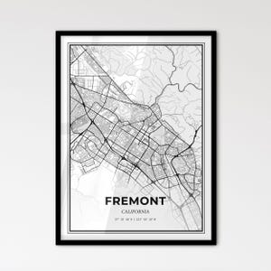 Fremont, California: Mapa de la ciudad de estilo escandinavo para una decoración moderna del hogar