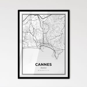 Cannes France - Plan de la ville de style scandinave pour une décoration intérieure moderne - Poster en noir et blanc