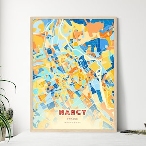 Carte artistique de Nancy France couleurs côtières, carte de la ville de Nancy France - affiche personnalisable impression ou téléchargement numérique