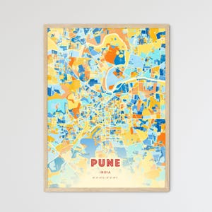 Carte artistique de Pune Inde couleurs côtières, carte de la ville de Pune Inde - affiche personnalisable ou téléchargement numérique