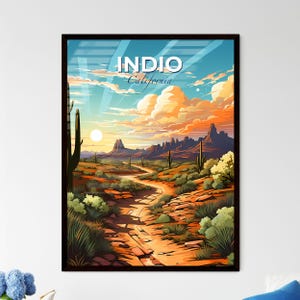 Indio, Kalifornien, eine Wüstenlandschaft mit Kakteen und Bergen – Travel Skylines Collection | Personalisierbar