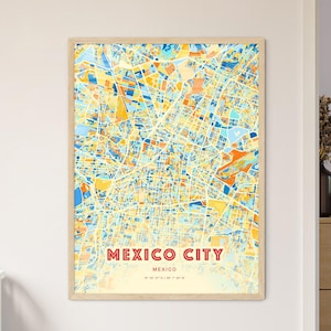 Mexiko-Stadt Küstenfarben Landkarte, Mexiko-Stadt Karte - Personalisierbarer Posterdruck oder digitaler Download
