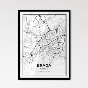 Braga Portugal - Stadtplan im Skandinavischen Stil für das moderne Wohndekor - Schwarz-Weiß-Poster