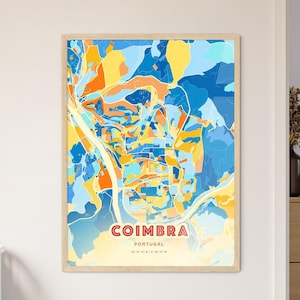 Mapa de arte com cores costeiras de Coimbra, Portugal, mapa da cidade de Coimbra, Portugal - pôster personalizável, impressão ou download digital