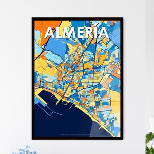 Superbe affiche de carte d'art d'Almeria, Espagne | Des couleurs vives pour rehausser votre décoration intérieure | Cadeau parfait pour les amateurs de voyages !