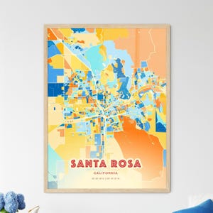 Santa Rosa Kalifornien Küstenfarben Kunst Karte, Santa Rosa USA Stadt Karte - Personalisierbarer Poster Druck oder digitaler Download