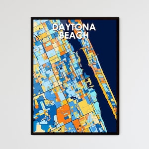Poster con mappa artistica di Daytona Beach, Florida - Decorazione murale vibrante per un regalo unico / Design d'interni mozzafiato