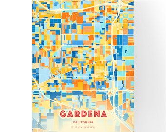 Bunter GARDENA CALIFORNIA Blau Orange Fine Art Print Gardena USA Stadt Karte, ein perfektes Geschenk.