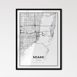Miami Florida - stadsplattegrond in Scandinavische stijl voor modern interieur - zwart-witposter