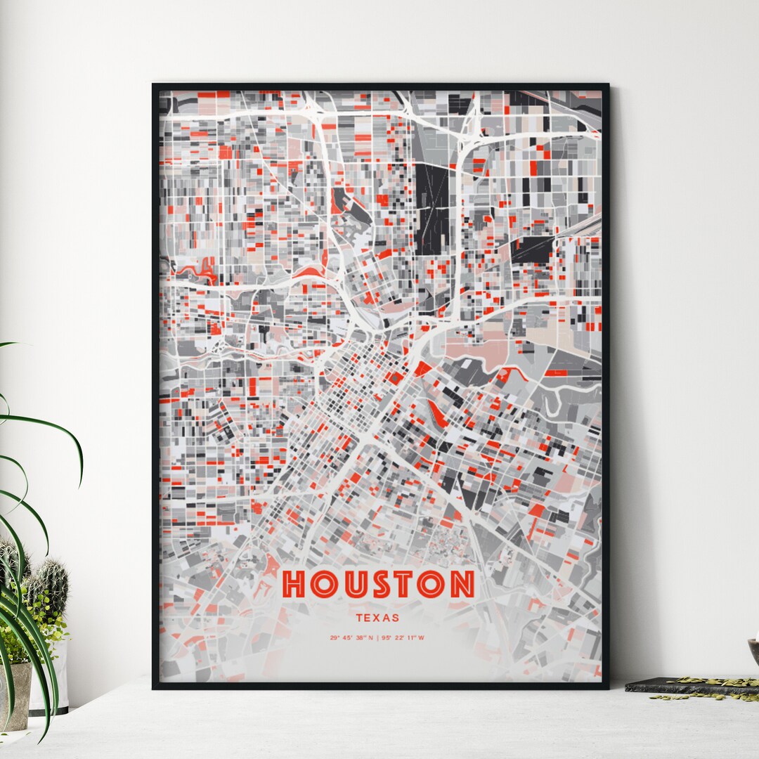 Expressive Houston Texas Map Poster Modern Custom Art - Etsy