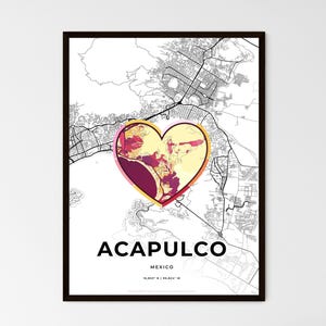 Carte artistique d'ACAPULCO MEXIQUE avec icône colorée - Choisissez l'un des trois styles proposés - Impression d'affiche personnalisable, cadeau personnalisé