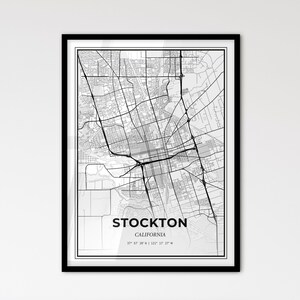 Stockton Kalifornien - Stadtplan im skandinavischen Stil für modernes Wohndekor - schwarz-weiß Poster