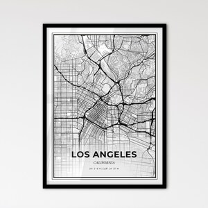 Los Angeles Kalifornien - Stadtplan im skandinavischen Stil für modernes Wohndekor - schwarz und weiß Poster