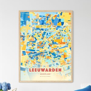 Carte artistique des couleurs côtières de Leeuwarden, Pays-Bas, carte de la ville de Leeuwarden, Pays-Bas, impression poster personnalisable ou téléchargement numérique