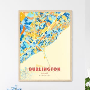 Burlington Canada Coastal Colors Art Map, Burlington Canada City Map - Customizable Poster Print, Framed or Aluminum dibond