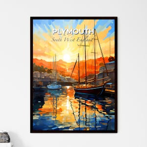 Plymouth, Inghilterra sud-occidentale, un dipinto di barche in un porto – Collezione Travel Skylines / Personalizzabile
