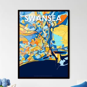 SWANSEA WALES Art Map Poster - Lebendiges buntes Wanddekor, einzigartiges Geschenk für Zuhause oder besondere Anlässe