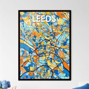 Poster carte artistique de Leeds - Impression décorative murale vibrante personnalisée, cadeau unique parfait pour la maison | Amateurs de décoration d'intérieur !