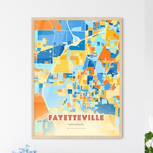 Fayetteville Art, Arkansas Print, Creative City Art, Two-Toned Map Poster, Coastal Colors, Modern Wall Decor, Unique Gift Idea