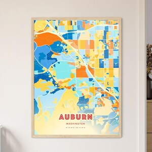 Auburn Washington Küstenfarben Kunst Karte Auburn USA Stadt Karte - Personalisierbarer Posterdruck, gerahmt oder Aluminium-Dibond