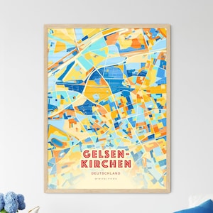 Carte artistique couleurs côtières de Gelsenkirchen, Allemagne, carte de la ville de Gelsenkirchen, Allemagne - affiche personnalisable ou téléchargement numérique