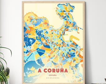 A Coruña City Map Print - Vibrant Coastal Wall Art
