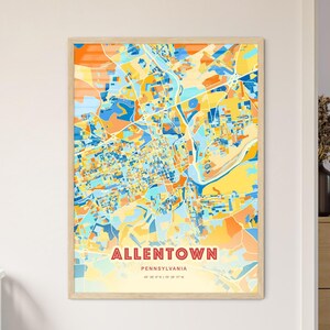 Allentown Pennsylvania Coastal Colors Art Map, Allentown USA Zweifarbiges Creative Hometown City Poster, auch als Digital Download