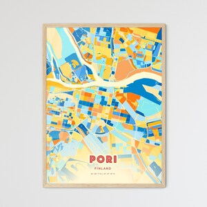 Carte artistique de couleurs côtières de Pori Finlande Pori Finlande carte de la ville - affiche personnalisable ou téléchargement numérique