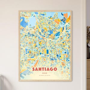 Santiago de Chile, Küstenfarben, Kunst Karte, Santiago Chile Stadt Karte - Personalisierter Poster-Druck oder digitaler Download