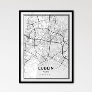 Lublin, Polonia - Mapa de la ciudad de estilo escandinavo para decoración moderna del hogar - Póster en blanco y negro