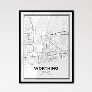 Worthing England: stadsplattegrond in Scandinavische stijl voor modern interieur