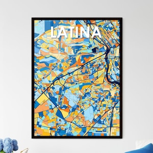 LATINA ESPAGNE Poster de carte artistique colorée – Décoration murale personnalisée pour un intérieur de maison unique | Des idées cadeaux bien pensées !