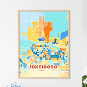 Carte d'art de couleurs côtières de Jonesboro, Arkansas, affiche de ville natale créative bicolore de Jonesboro Usa, également en téléchargement numérique