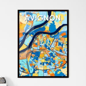 Affiche de carte artistique d'AVIGNON, FRANCE - Décoration murale vibrante | Cadeau unique personnalisable pour décoration d'intérieur