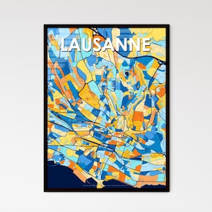 Affiche carte d'art Lausanne Suisse - décoration murale vibrante et unique pour la maison, cadeau personnalisable idéal !