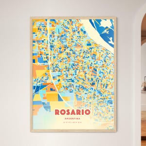 Carte artistique couleurs côtières de Rosario Argentine, carte de la ville de Rosario Argentine - affiche personnalisable ou téléchargement numérique