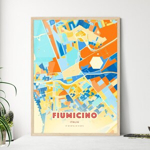 Carte artistique couleurs côtières de Fiumicino Italie, carte de la ville de Fiumicino Italie - affiche personnalisable ou téléchargement numérique