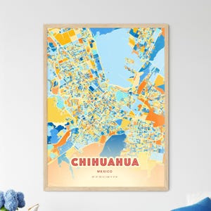 Carte d'art couleurs côtières du Mexique Chihuahua, carte de la ville de Mexico Chihuahua - affiche personnalisable ou téléchargement numérique