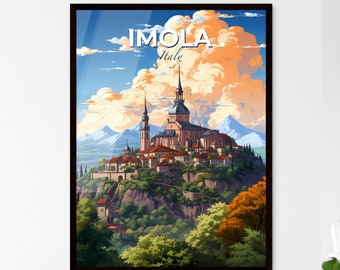 Imola, Italy, A Poster of a castle on a hill. Customisable travel art print, a memorable gift.