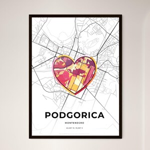 Carte du Monténégro - Choisissez votre style PODGORICA MONTENEGRO - Choisissez l'un des trois styles - Poster personnalisable, cadeau personnalisé