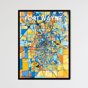 Fort Wayne Map, Fort Wayne Art, Indiana Map Print, Colorful City Poster, Unique Wall Decor, Custom Vibrant Gift, Home Interior Accent