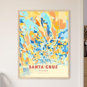 Santacru California Coastal Colors Kunst Karte Santacruz USA Stadt Karte - Individuell anpassbares Poster Print oder digitaler Download